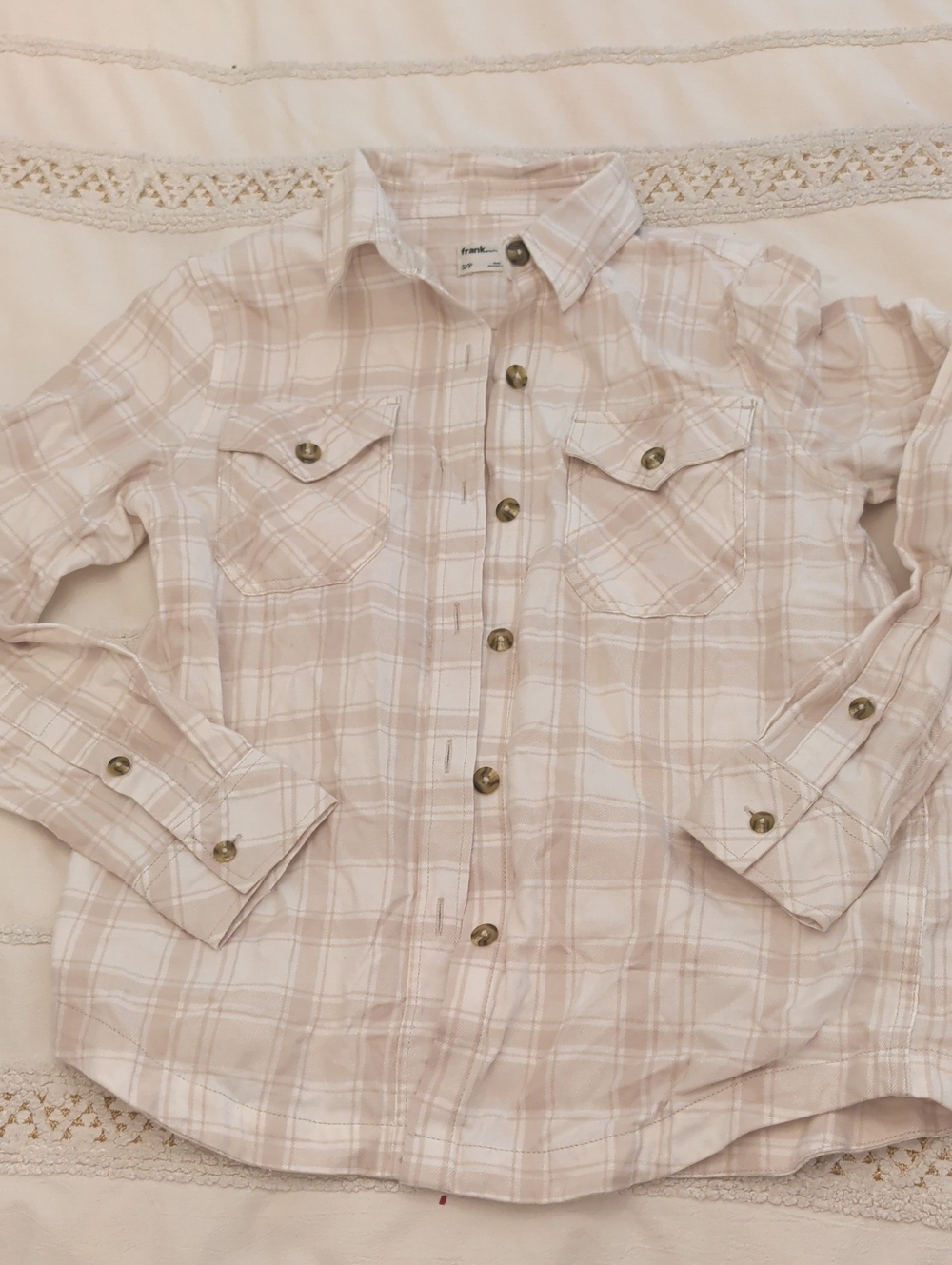 Frank & Oak Beige and White Plaid Button-Down Shirt